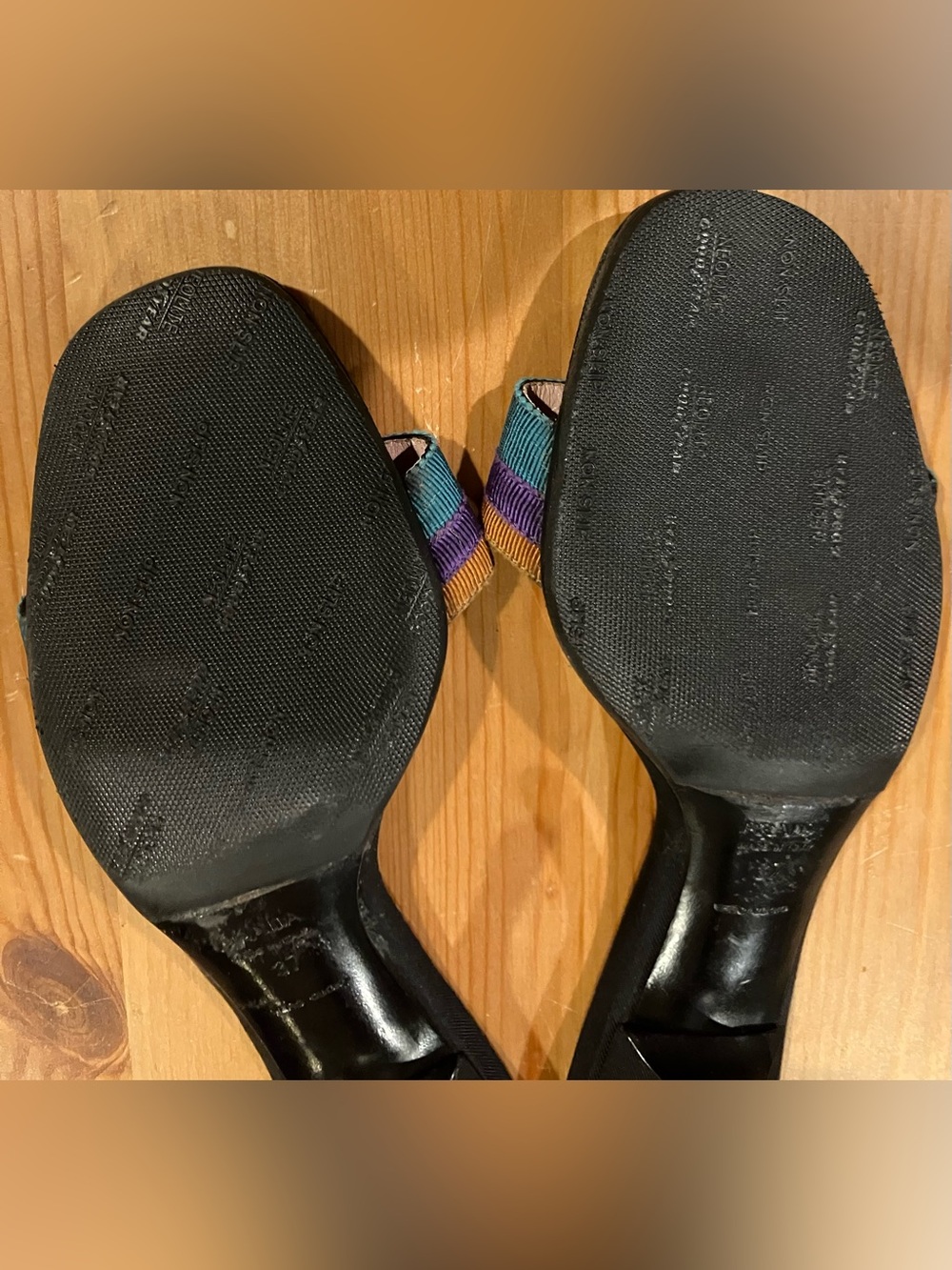 EUC Prada Vero Cuoio Leather Slide Sandals with Teal, Purple & Gold Trim Size 37 - Picture 10 of 10